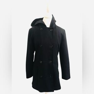 Hooded Nautical Wool Jacket Size 8 Black